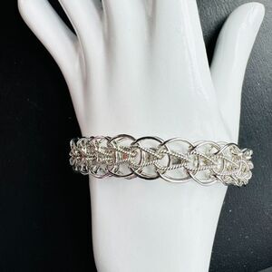 Sterling Silver Rhodium Bracelet Cable Heart Double Sided Chain Link 7.25"